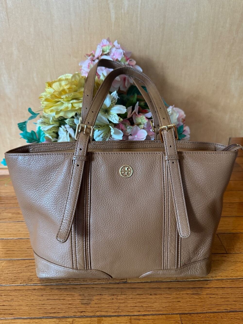 TORY BURCH Landon camel Tote Bag Leather Satchel Handbag Purse (pu150